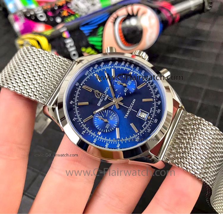 Replica Breitling Transocean Chrono Watch Stainless Steel Blue